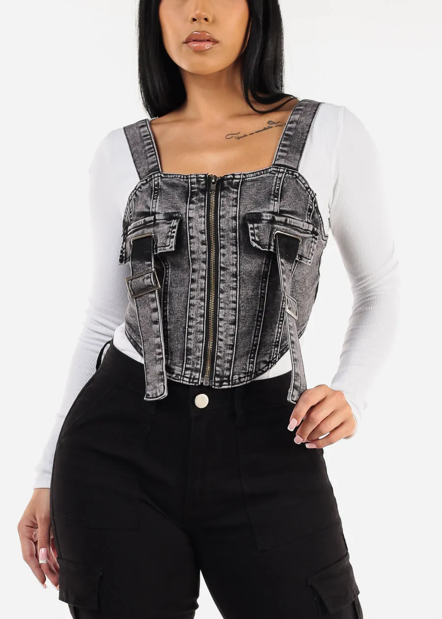 Sleeveless Acid Wash Denim Vest Black sold by Moda product image thumbnail 3