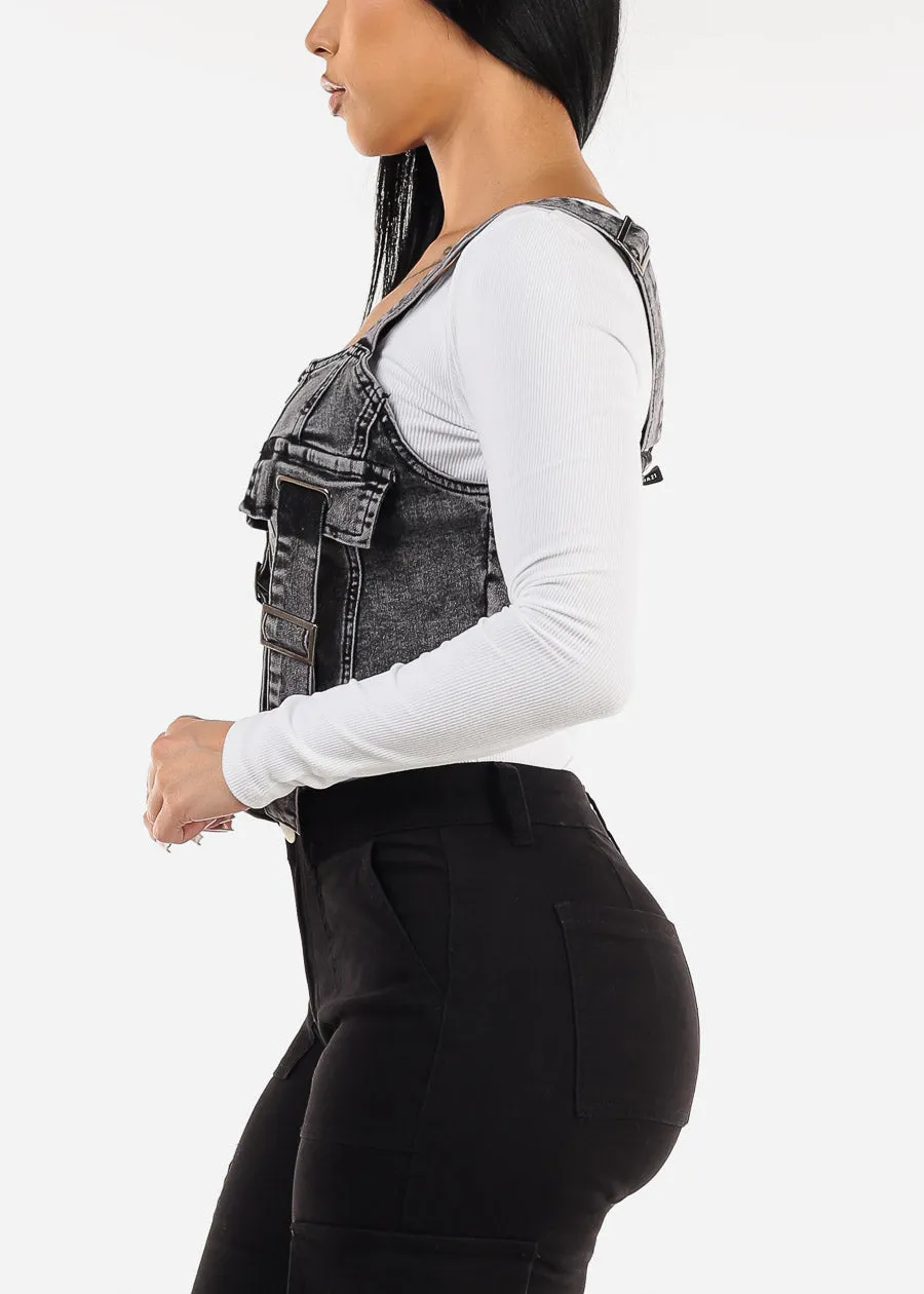 Sleeveless Acid Wash Denim Vest Black sold by Moda product image thumbnail 4
