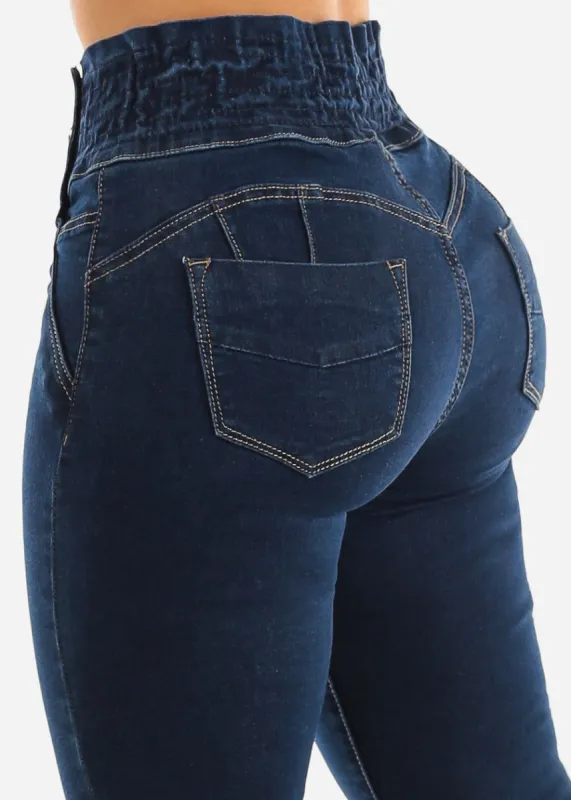 High Spandex Waist Butt Lifting Skinny Jeans Dark Wash sold by Moda