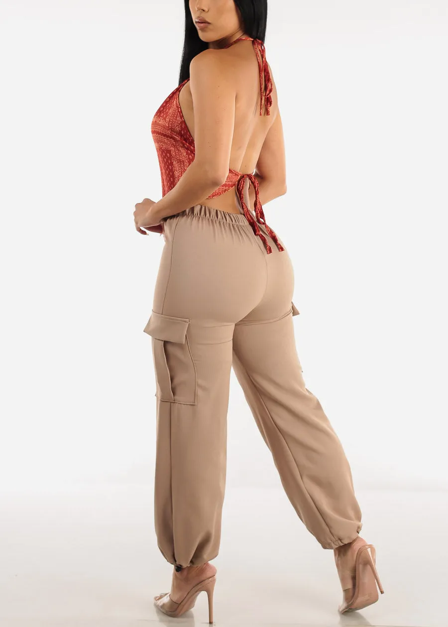 High Waist Drawstring Hem Cargo Pants Beige sold by Moda product image thumbnail 5
