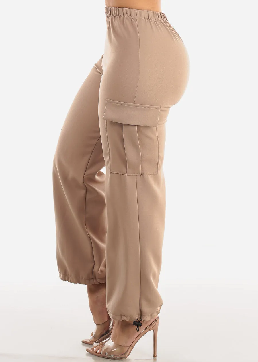 High Waist Drawstring Hem Cargo Pants Beige sold by Moda product image thumbnail 3