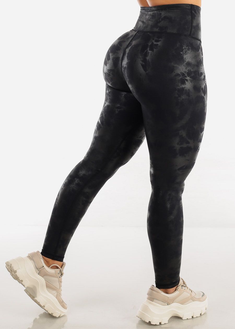 MONO B Activewear High Rise Metallic Printed Leggings Navy & Black sold by Moda product image thumbnail 4
