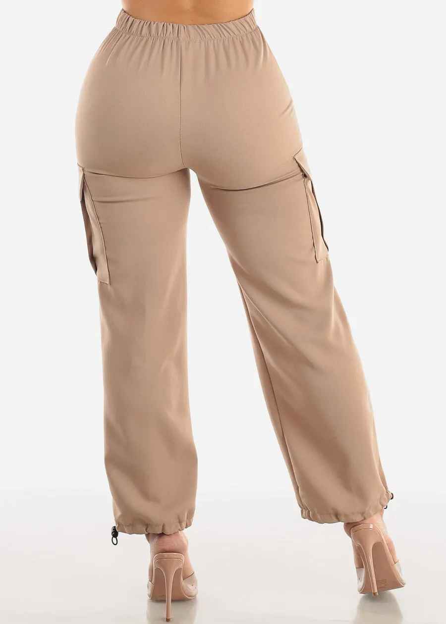 High Waist Drawstring Hem Cargo Pants Beige sold by Moda product image thumbnail 4
