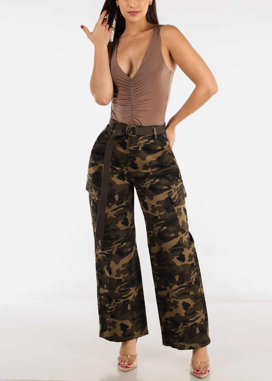 High Waist Straight Wide Leg Camouflage Cargo Pants w Belt sold by Moda product image thumbnail 2
