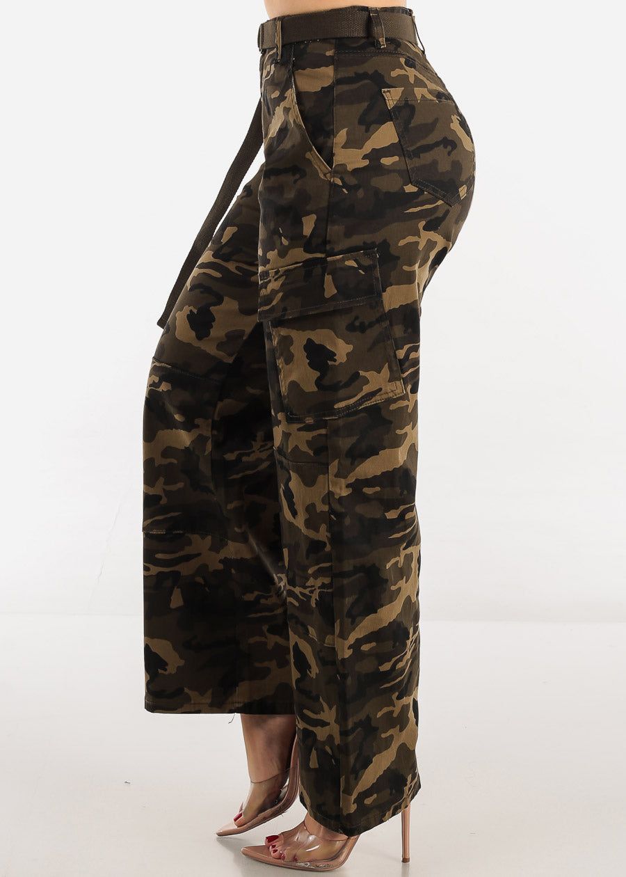 High Waist Straight Wide Leg Camouflage Cargo Pants w Belt sold by Moda product image thumbnail 3