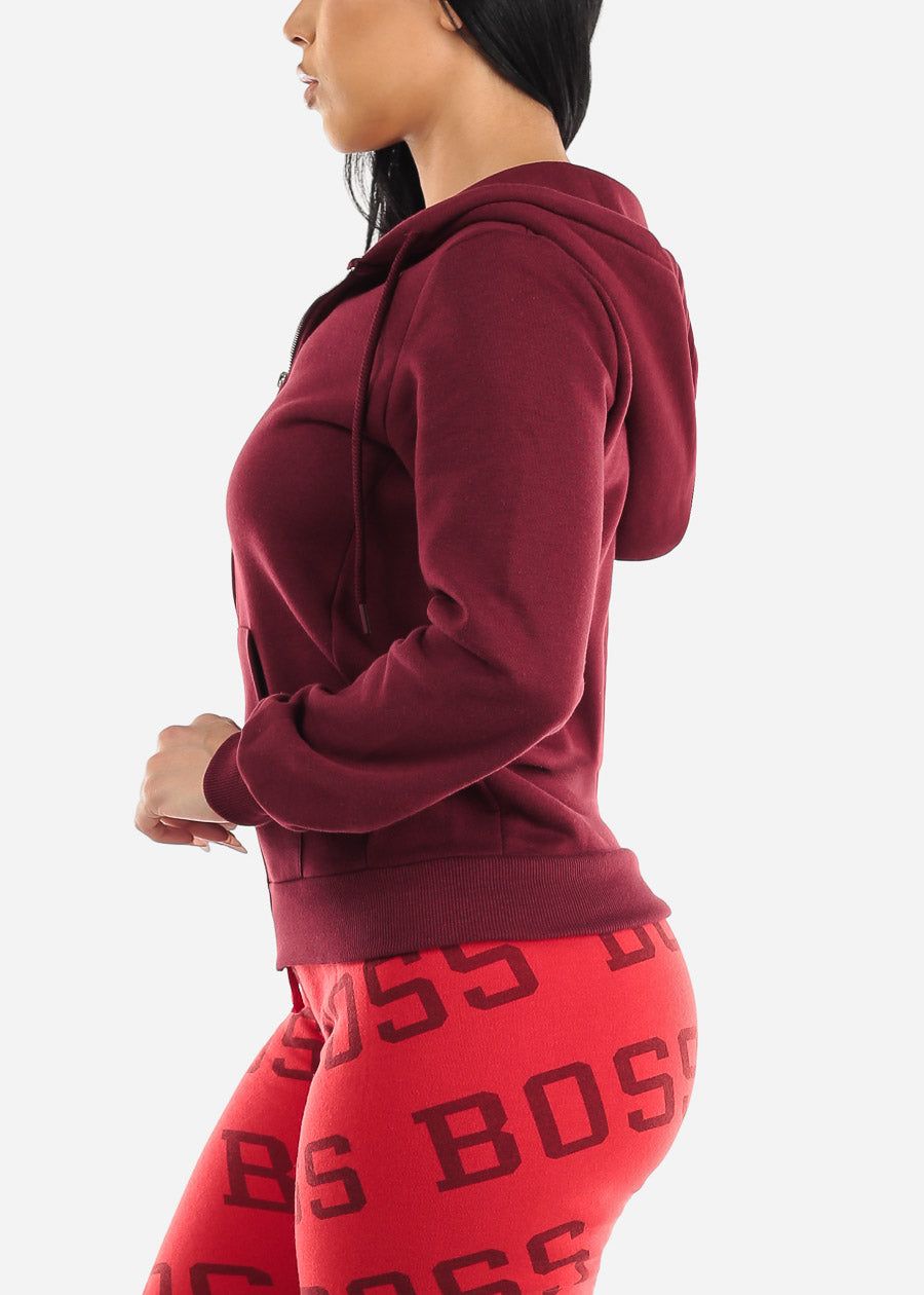 Fleece Zip Up Long Sleeve Hoodie Burgundy sold by Moda product image thumbnail 3