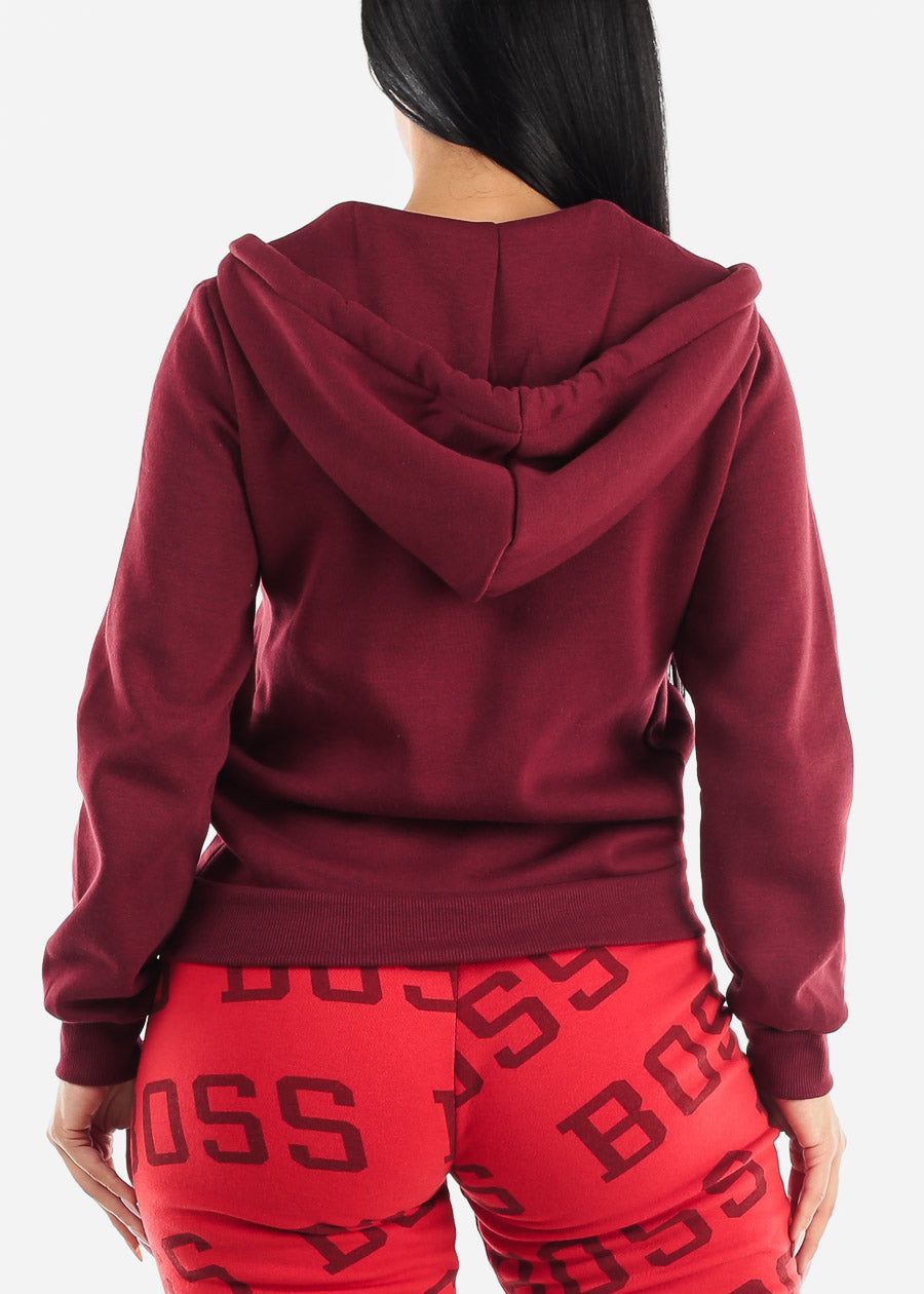 Fleece Zip Up Long Sleeve Hoodie Burgundy sold by Moda product image thumbnail 4