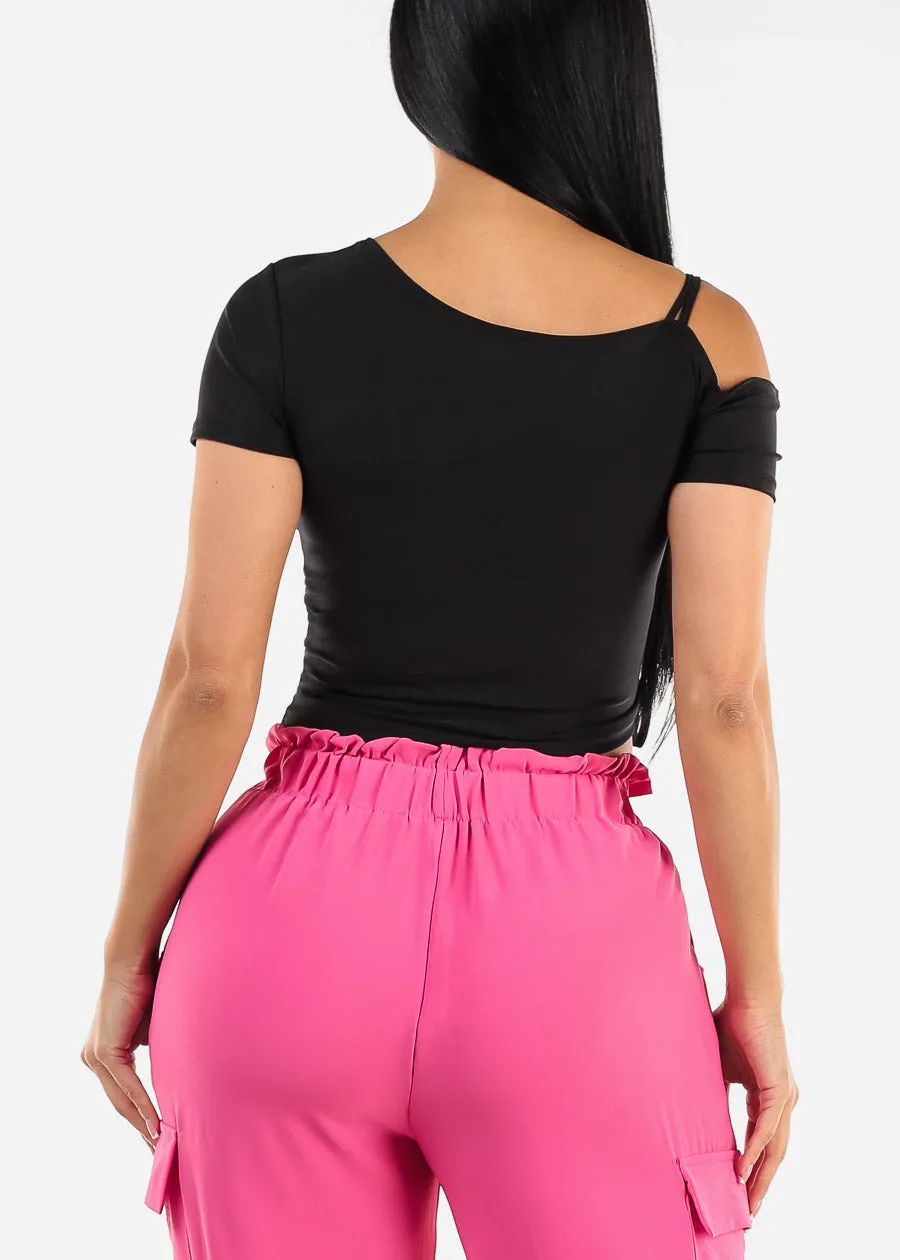 Cold Shoulder Black Ruched Top sold by Moda product image thumbnail 4