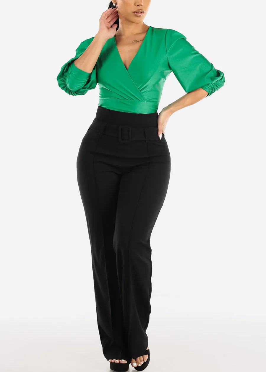 Black Straight Wide Leg Stretch Dress Pants w Belt sold by Moda product image thumbnail 2