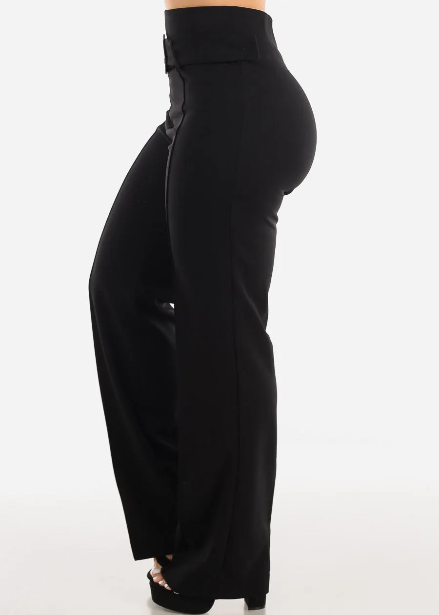 Black Straight Wide Leg Stretch Dress Pants w Belt sold by Moda product image thumbnail 3