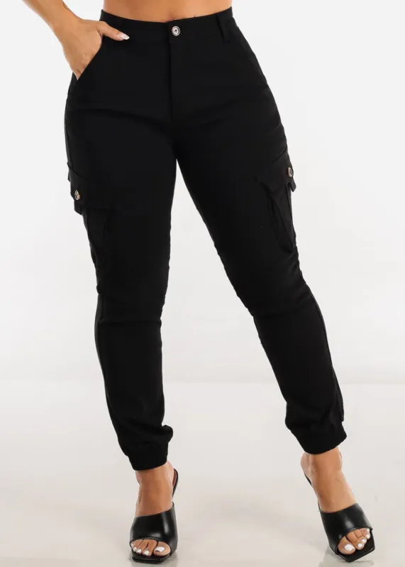 Black High Waist Hyper Stretch Cargo Jogger Pants sold by Moda