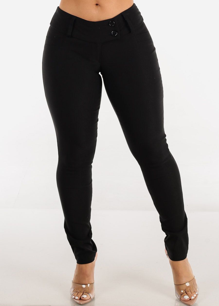 Black Low Rise Dressy Skinny Pants sold by Moda