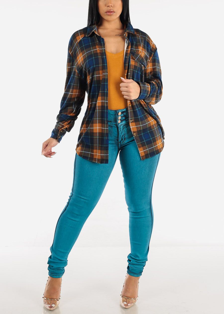 High Waisted Teal Levantacola Skinny Jeans sold by Moda product image thumbnail 2