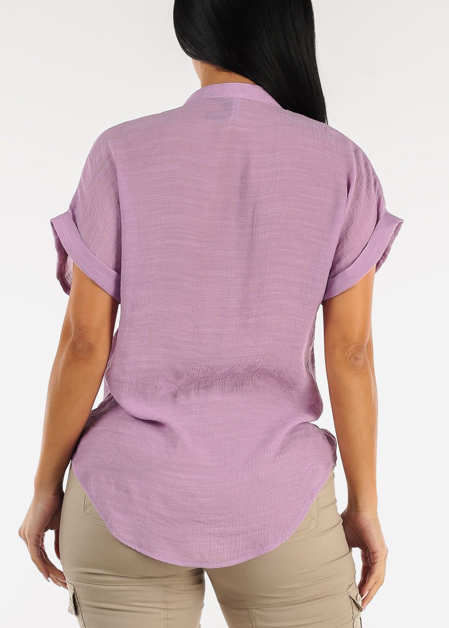 Short Sleeve Vneck Button Up Shirt Lavender sold by Moda product image thumbnail 4