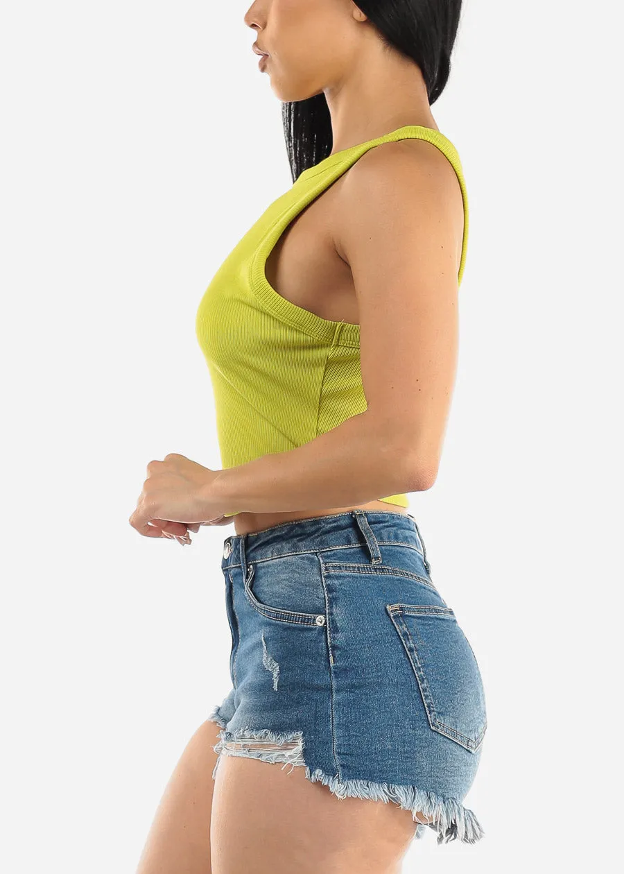 Sleeveless Crewneck Ribbed Crop Top Lime Green sold by Moda product image thumbnail 3