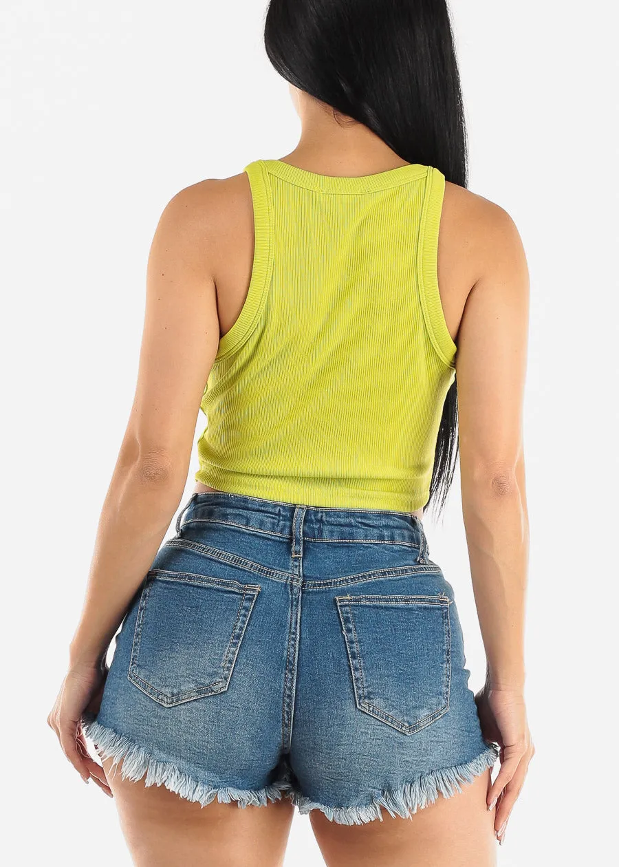 Sleeveless Crewneck Ribbed Crop Top Lime Green sold by Moda product image thumbnail 4