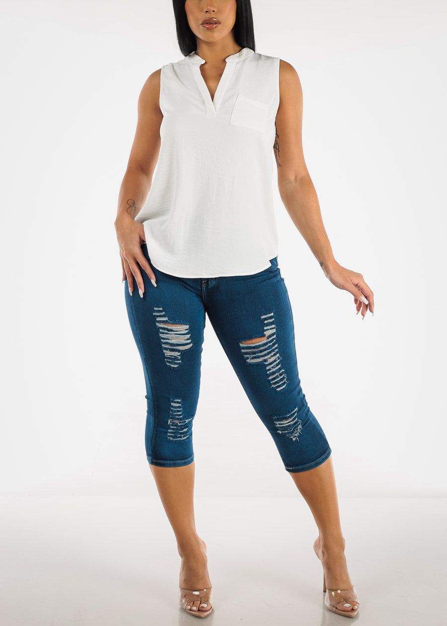 White Sleeveless Loose Hi Low Tunic sold by Moda product image thumbnail 2