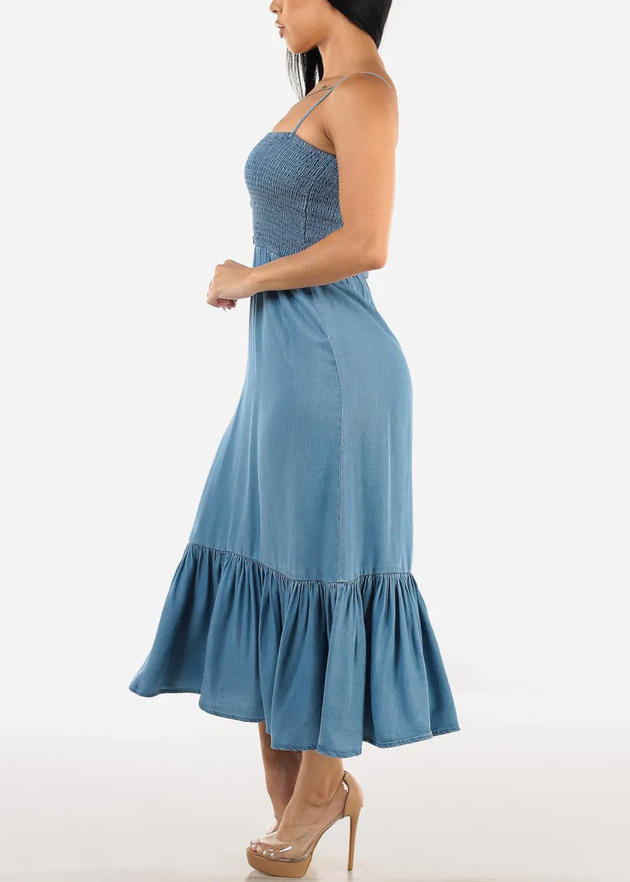 Sleeveless Smocked Denim Maxi Dress Blue sold by Moda product image thumbnail 2