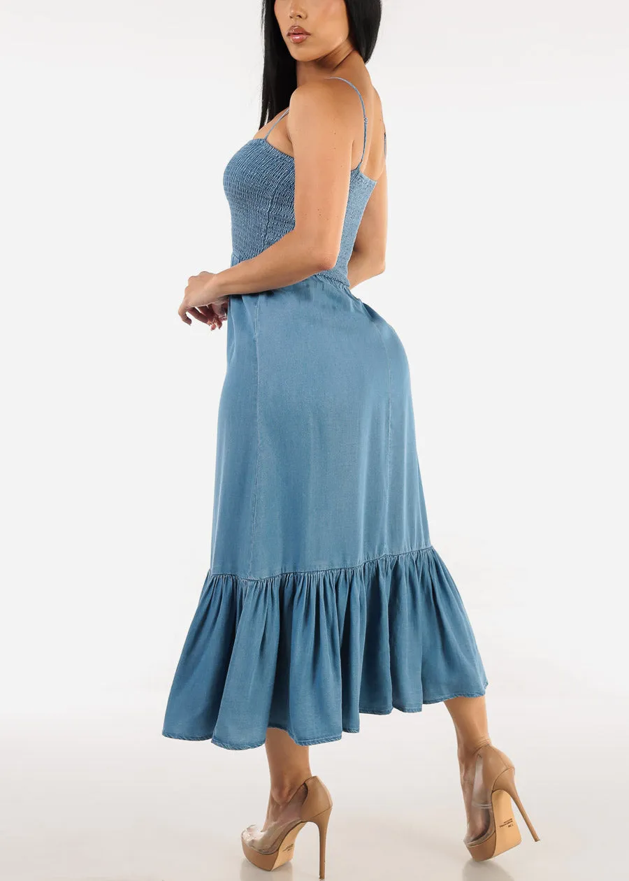 Sleeveless Smocked Denim Maxi Dress Blue sold by Moda product image thumbnail 4