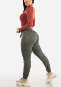 Casual High Waist Olive Jogger Pants sold by Moda