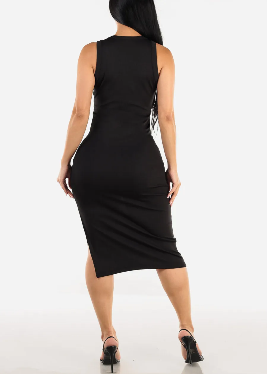 Black Sleeveless Slit Bodycon Midi Dress sold by Moda product image thumbnail 3