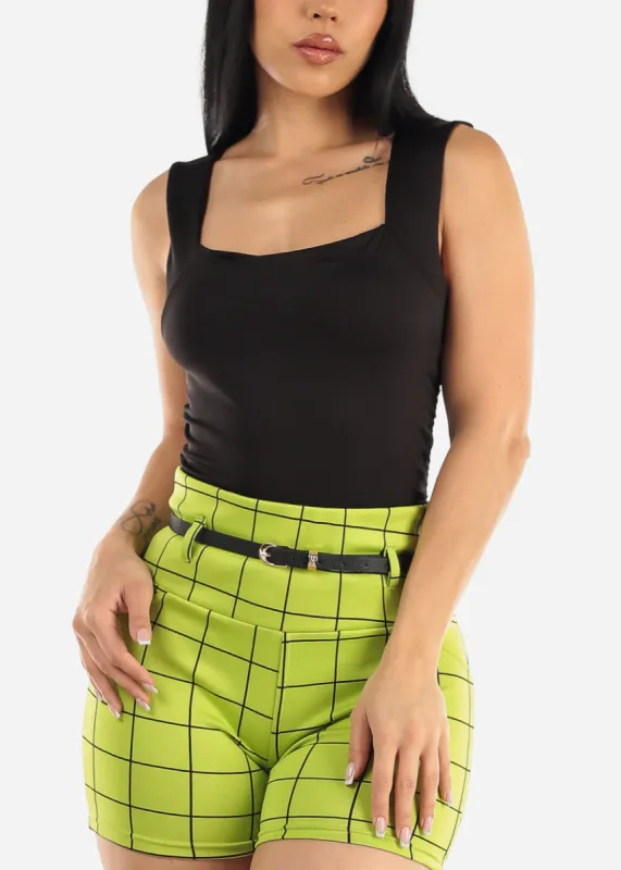 Sleeveless Black Square Neck Ruched Top sold by Moda
