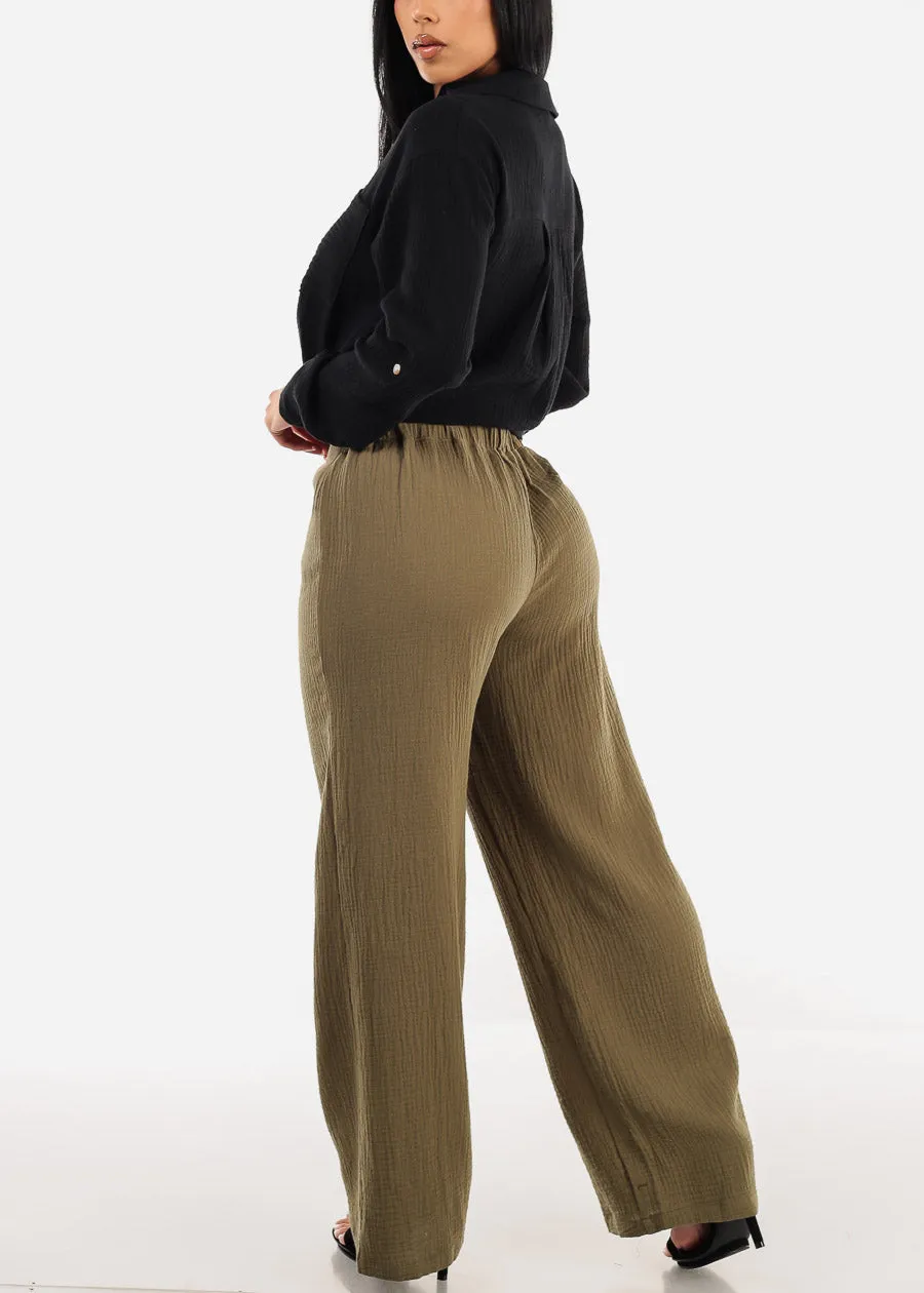 Super High Waist Wide Legged Cotton Pants Olive sold by Moda product image thumbnail 5