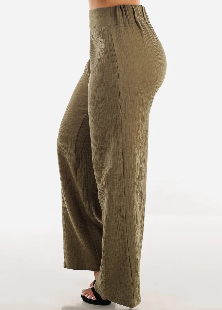 Super High Waist Wide Legged Cotton Pants Olive sold by Moda product image thumbnail 3