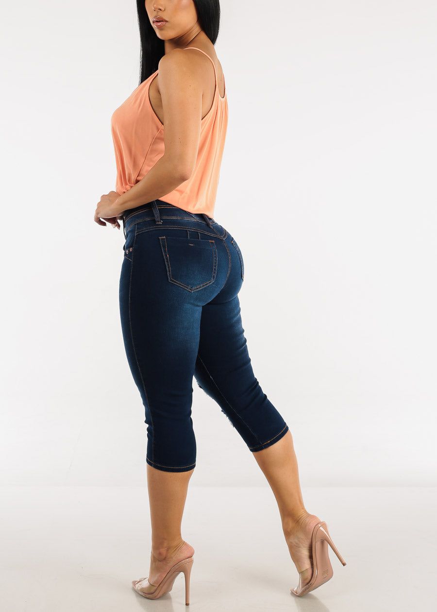 Super High Waisted Butt Lift Denim Capris Dark Wash sold by Moda product image thumbnail 6