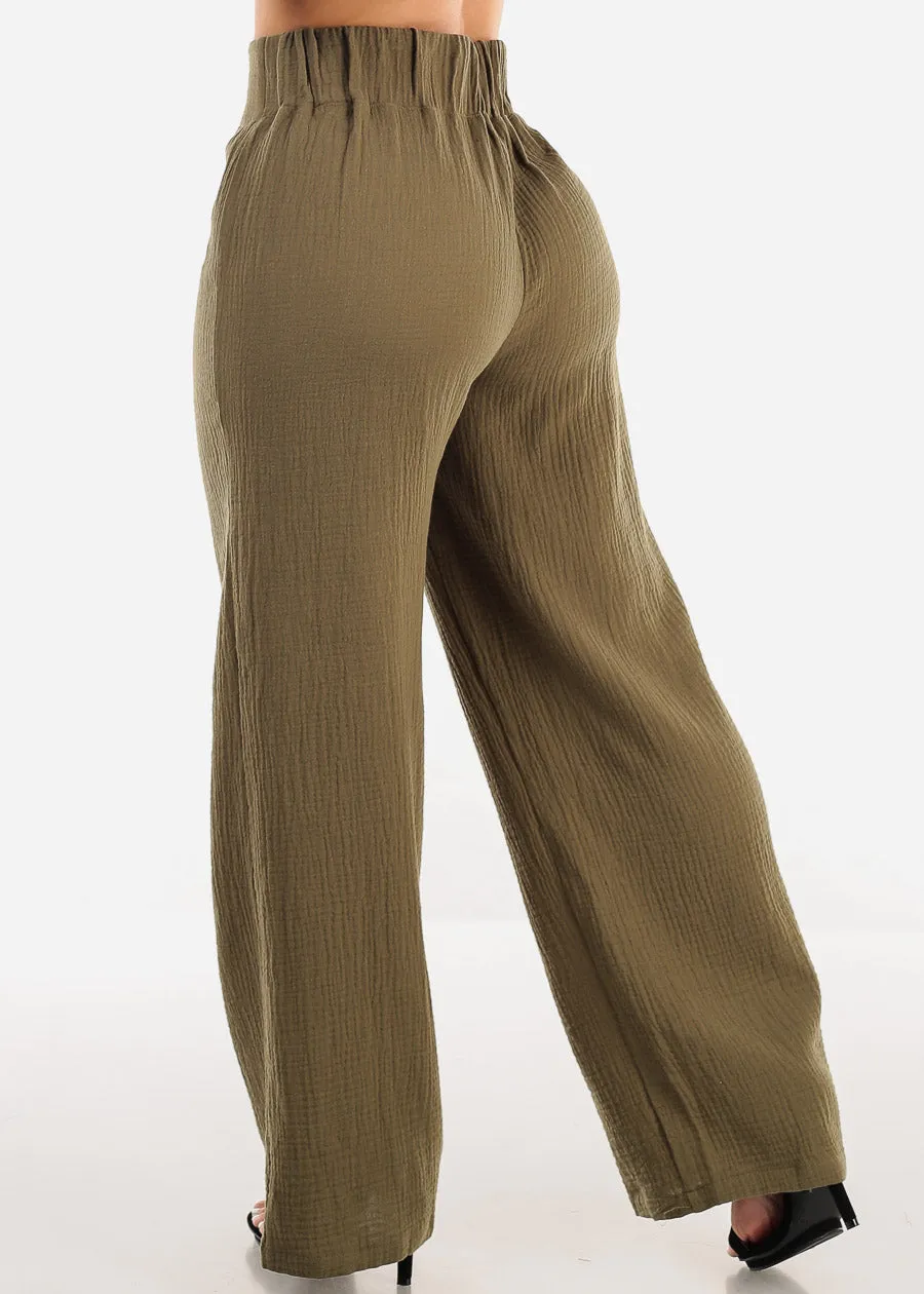 Super High Waist Wide Legged Cotton Pants Olive sold by Moda product image thumbnail 4