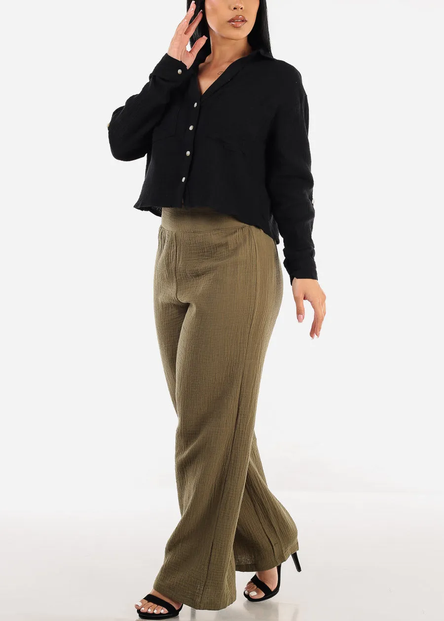 Super High Waist Wide Legged Cotton Pants Olive sold by Moda product image thumbnail 2