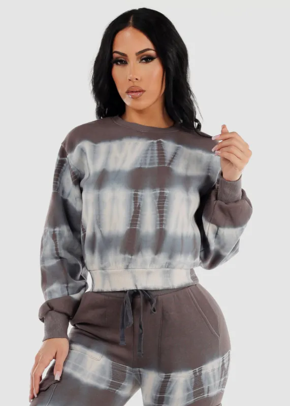 Long Sleeve Tie Dye Fleece Sweatshirt Charcoal sold by Moda