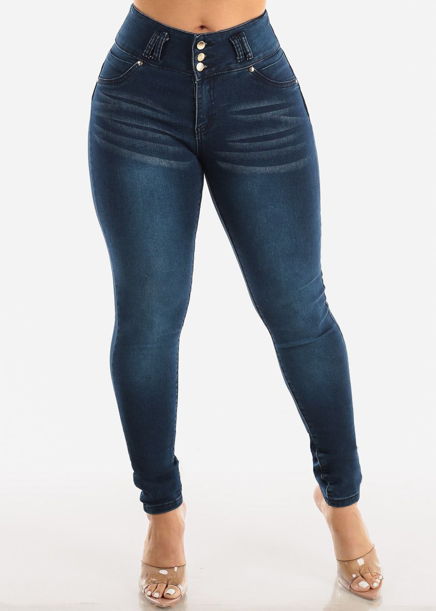 High Waist Butt Lifting Dark Blue Skinny Jeans sold by Moda product image thumbnail 3