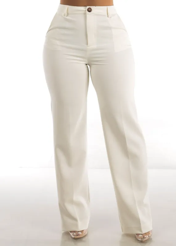 Super High Waisted Formal Straight Dress Pants Ivory sold by Moda