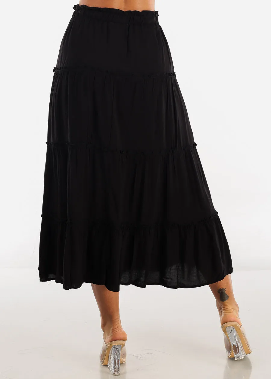 Black A Line High Waist Ruffle Tiered Maxi Skirt sold by Moda product image thumbnail 4