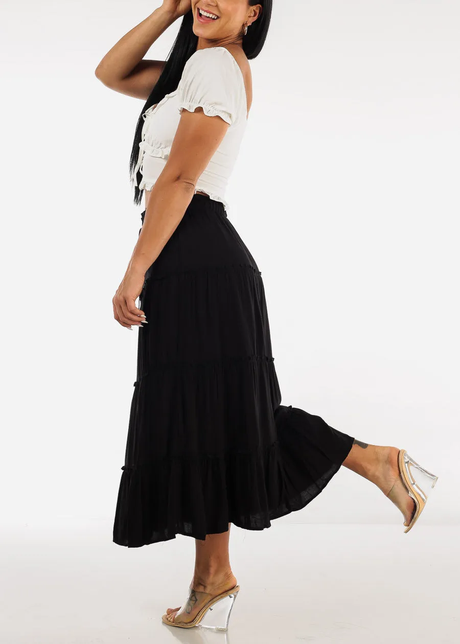 Black A Line High Waist Ruffle Tiered Maxi Skirt sold by Moda product image thumbnail 5