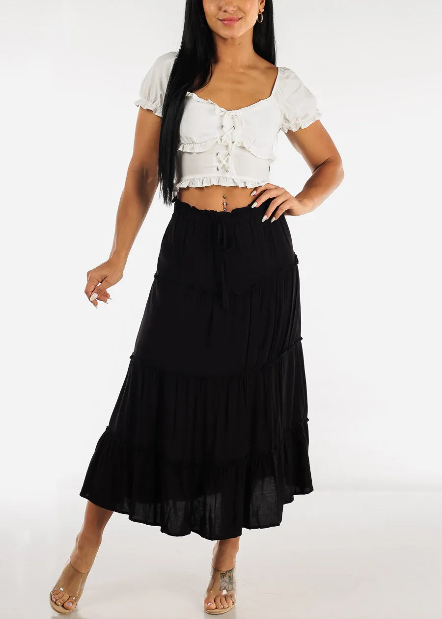 Black A Line High Waist Ruffle Tiered Maxi Skirt sold by Moda product image thumbnail 2