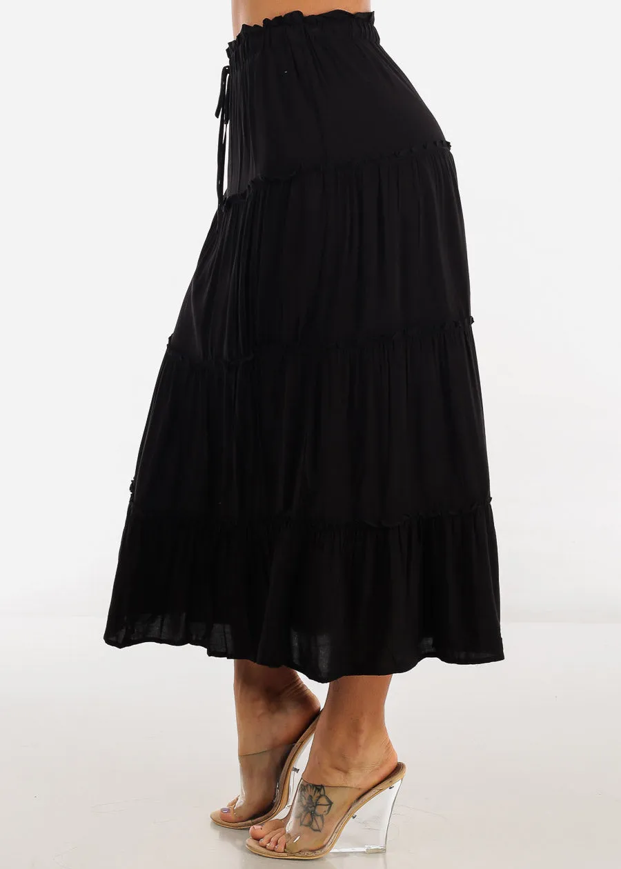 Black A Line High Waist Ruffle Tiered Maxi Skirt sold by Moda product image thumbnail 3