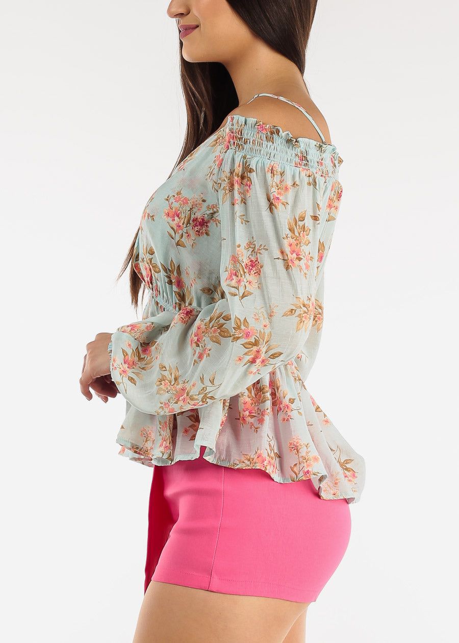 Cold Shoulder Surplice Floral Mint Top sold by Moda product image thumbnail 3