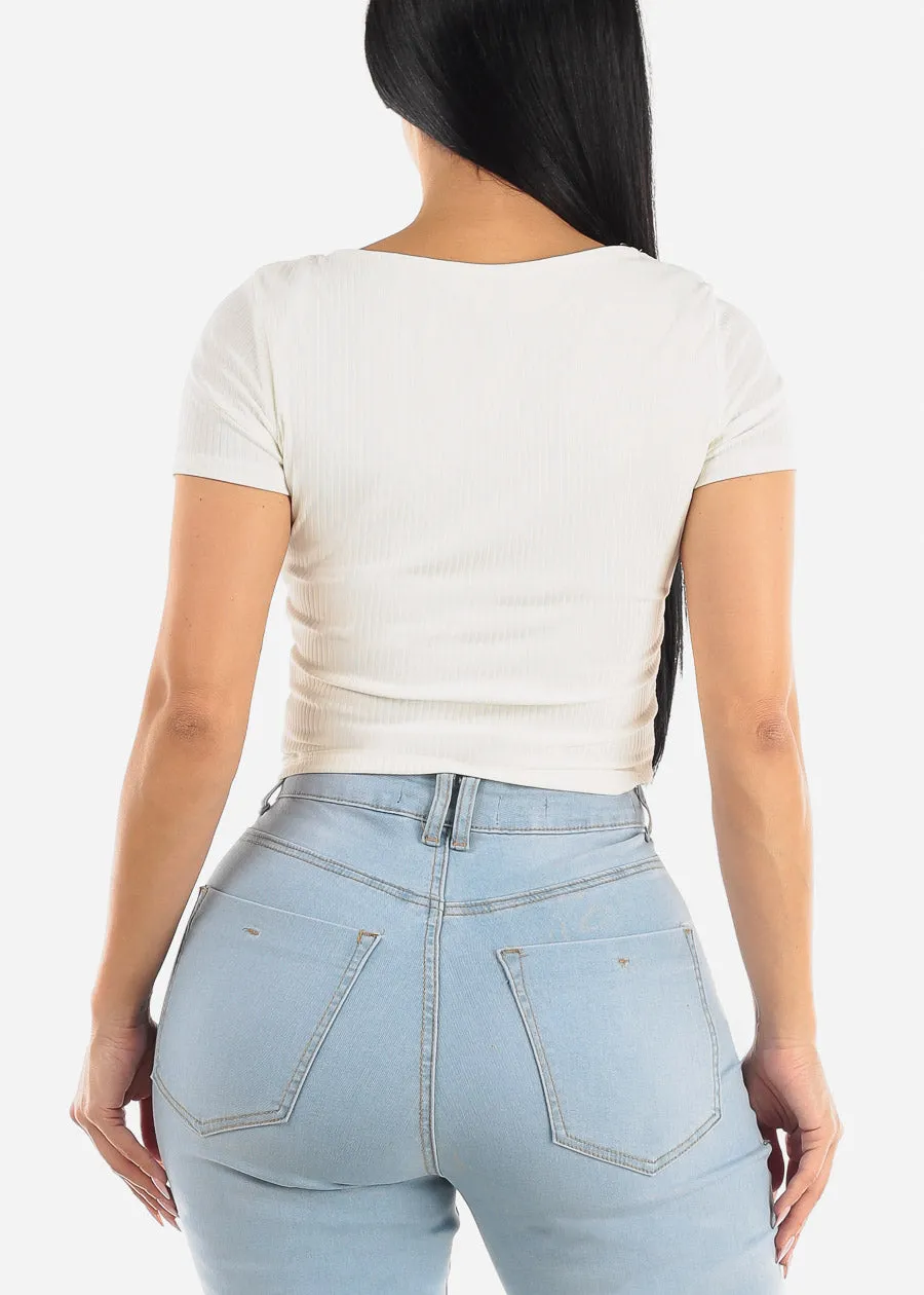 Short Sleeve Square Neck Double Layer Crop Top White sold by Moda product image thumbnail 4