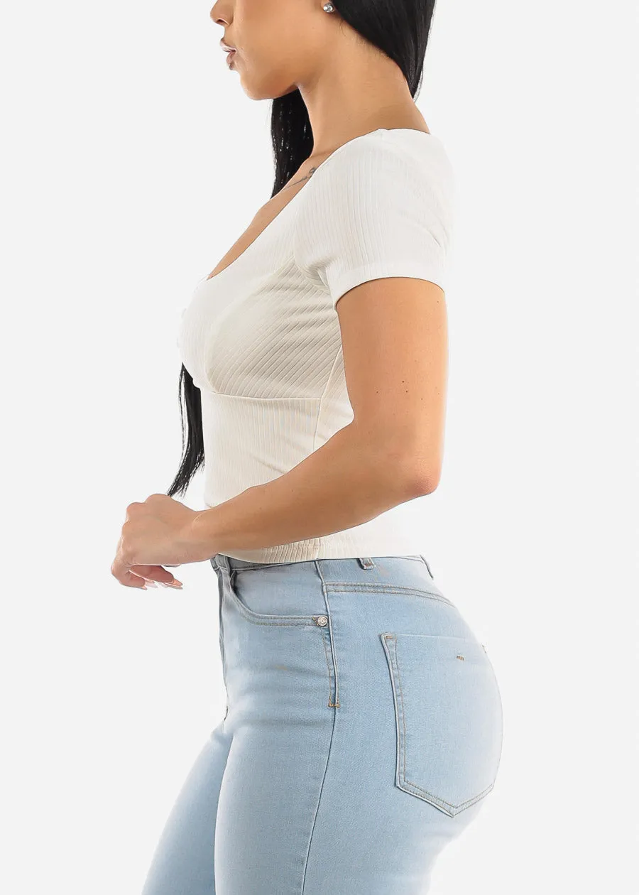 Short Sleeve Square Neck Double Layer Crop Top White sold by Moda product image thumbnail 3