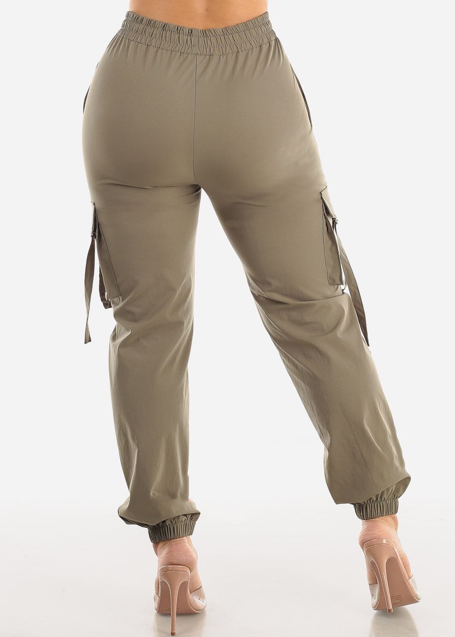 High Drawstring Waist Olive Cargo Jogger Pants sold by Moda product image thumbnail 4