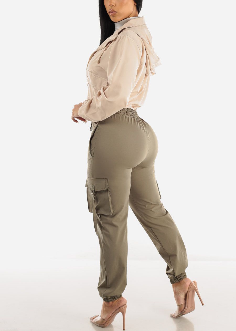 High Drawstring Waist Olive Cargo Jogger Pants sold by Moda product image thumbnail 5