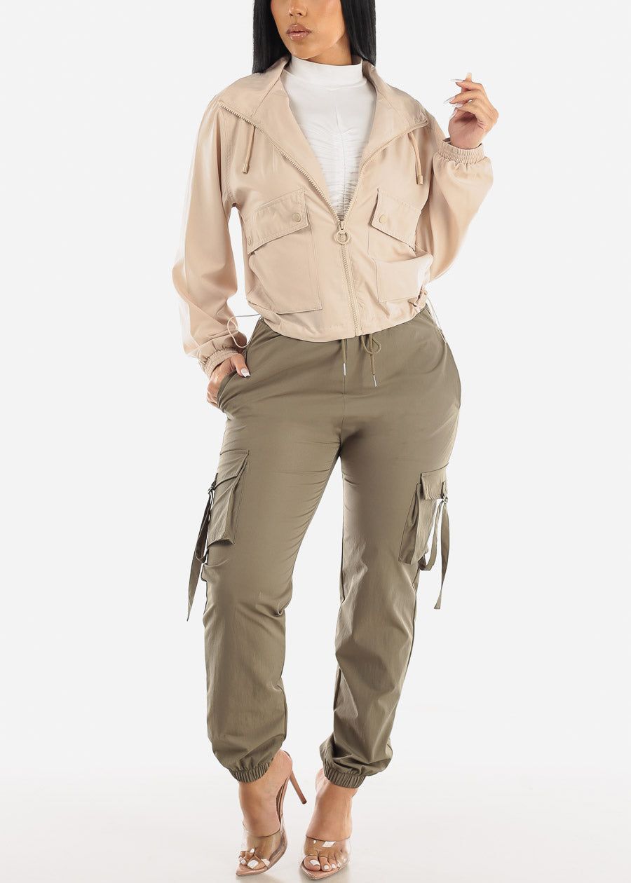 High Drawstring Waist Olive Cargo Jogger Pants sold by Moda product image thumbnail 2