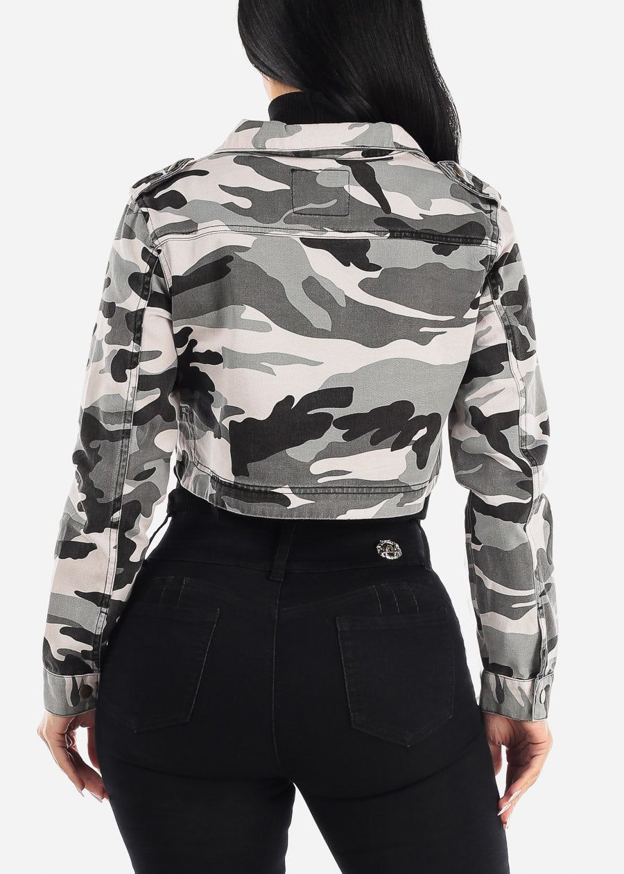 Long Sleeve Cropped Camouflage Cargo Jacket Grey sold by Moda product image thumbnail 5