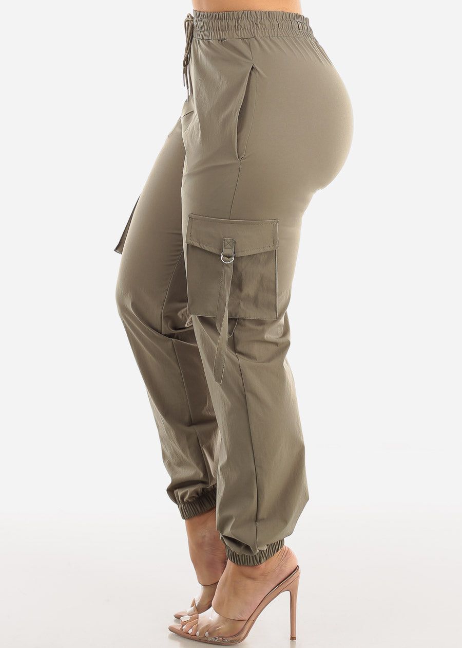 High Drawstring Waist Olive Cargo Jogger Pants sold by Moda product image thumbnail 3