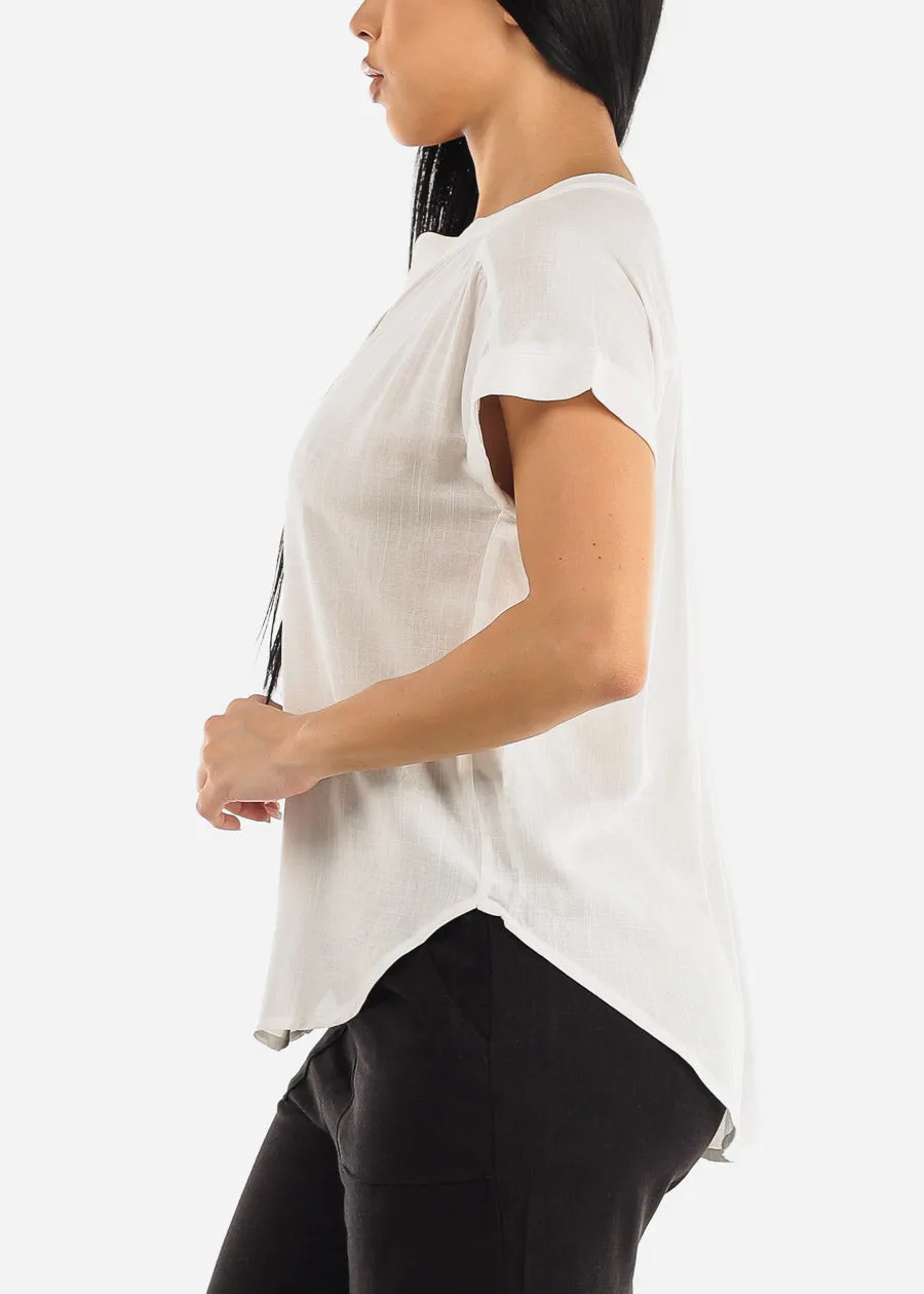 White Short Sleeve Round Hem Button Up Woven Blouse sold by Moda product image thumbnail 3