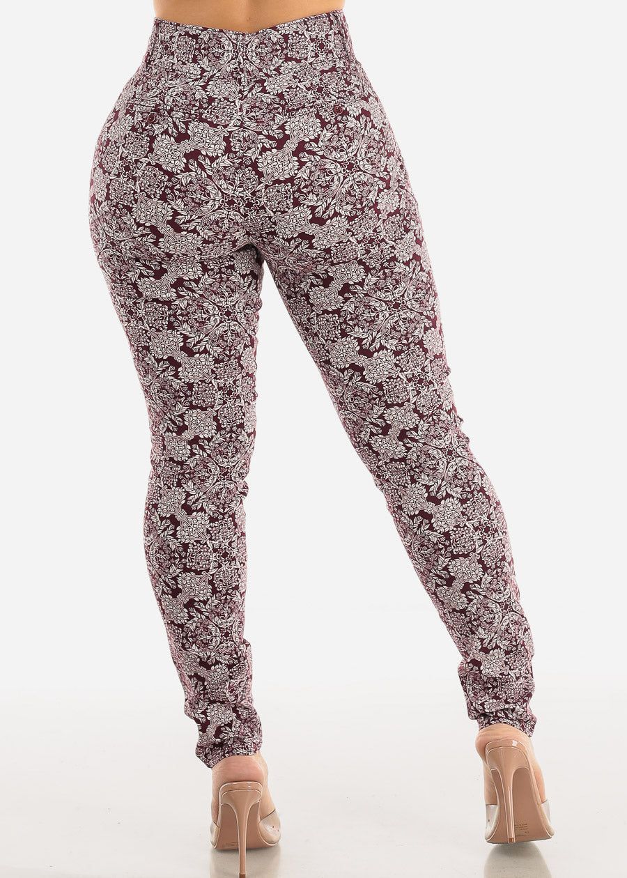 High Waist Printed Dressy Skinny Pants Burgundy sold by Moda product image thumbnail 4