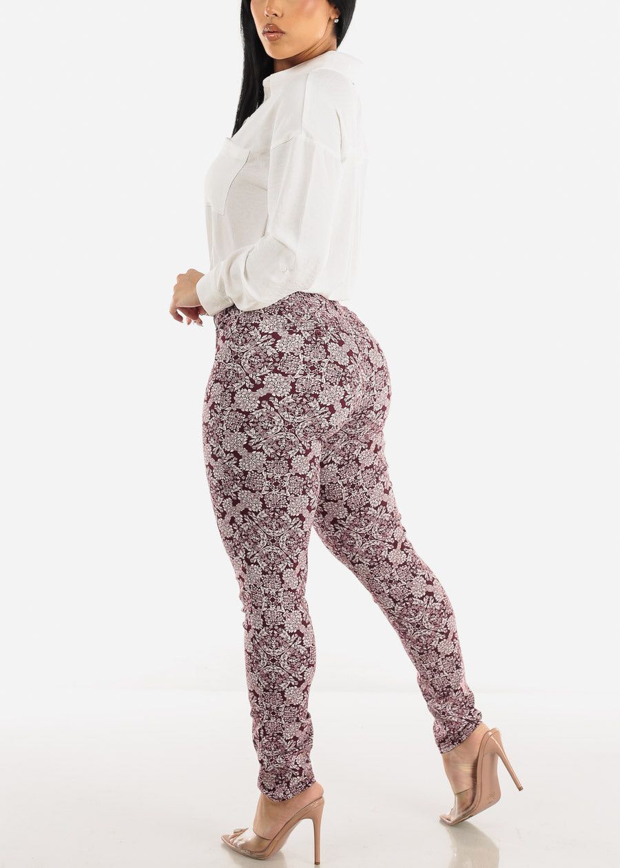 High Waist Printed Dressy Skinny Pants Burgundy sold by Moda product image thumbnail 5