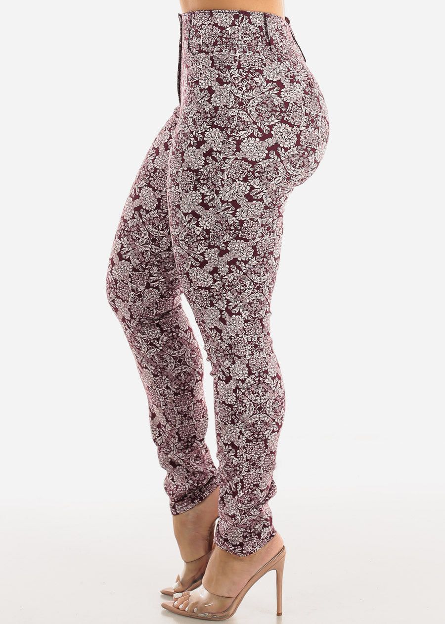 High Waist Printed Dressy Skinny Pants Burgundy sold by Moda product image thumbnail 3